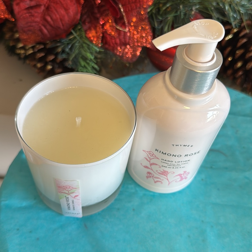 🔥💥Mega Promotion Thymes Kimono Rose candle 7.5oz Hand Lotion 8.25fl oz White - Picture 4 of 6